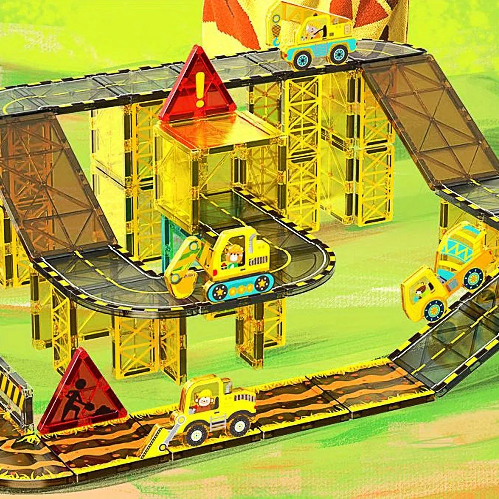 DIY 32pcs Engineering Vehicle Magnetic Building Blocks - Large STEM Toy Set Creative Magnetic Toys, Children Educational Gift