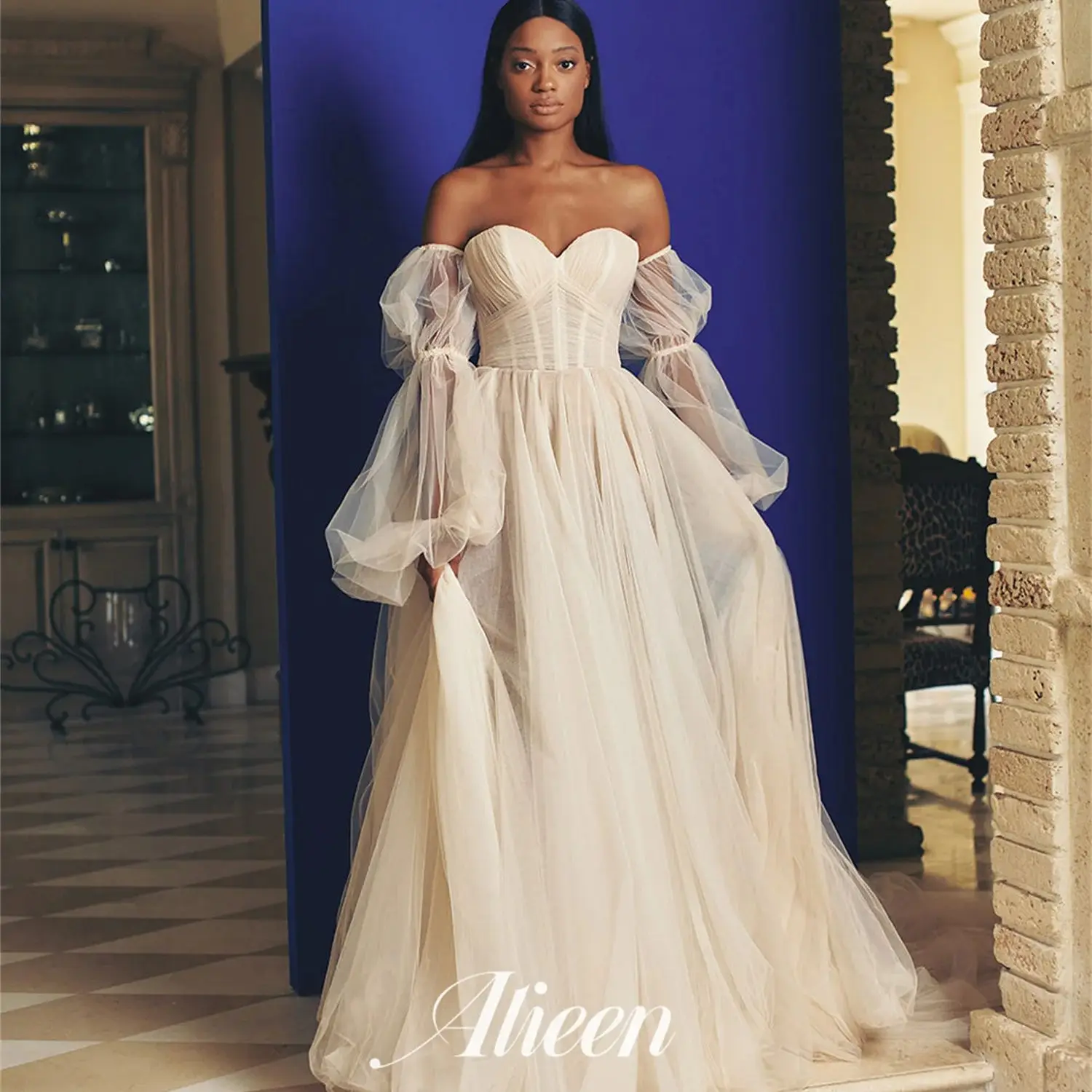 

Aileen Sweetheart Wedding Dress Puff Sleeves A-line Saudi Evening Dresses for Formal Occasions Luxury Robe De Soiree Femmes Prom