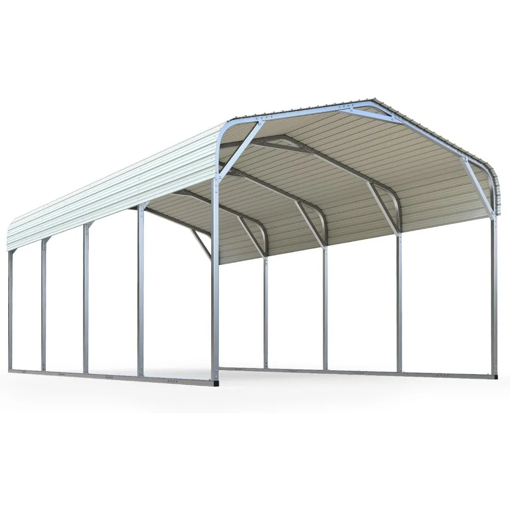 12x20 ft Metal Roof Carport Kits Hard Top Garage Heavy Duty Steel Car Canopy, White