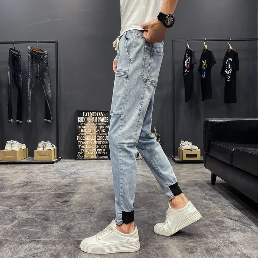2025 nova primavera verão calças de brim masculinas vintage cor sólida elástica clássico jeans masculino magro moda denim calças masculinas carga