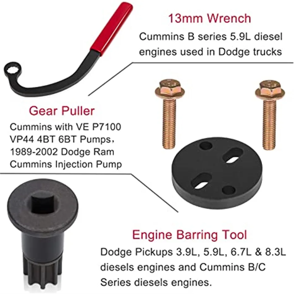 MX 13mm Idle Lock Nut Wrench Injection Pump Gear Puller and Engine Barring Tool for 1989-2002 Dodge Ram (Set of 5)