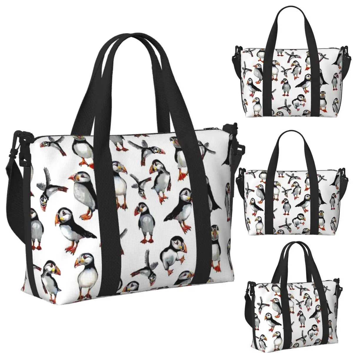 

Custom Puffins Pattern Beach Travel Bag Large Capacity Tote Bags for Gym Yoga Women Shopping Duffle Shoulder Bag
