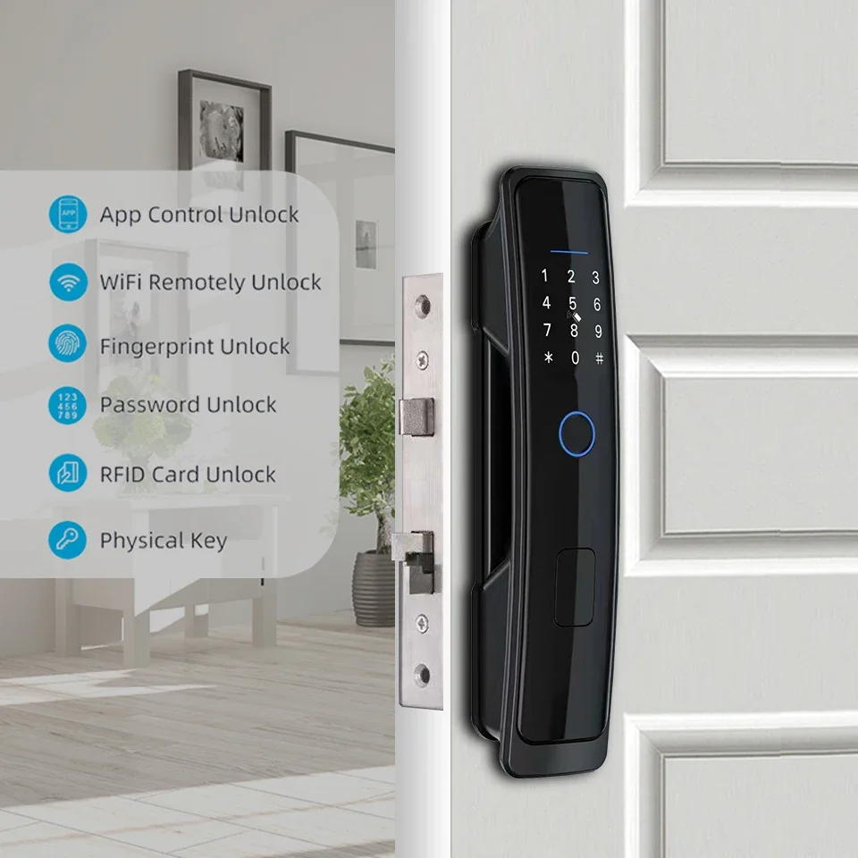 005 Maniglia gratuita Serratura automatica per impronte digitali WiFi Tuya TTlock App Biometrica digitale Cerradura Inteligente Smart Lock senza chiave