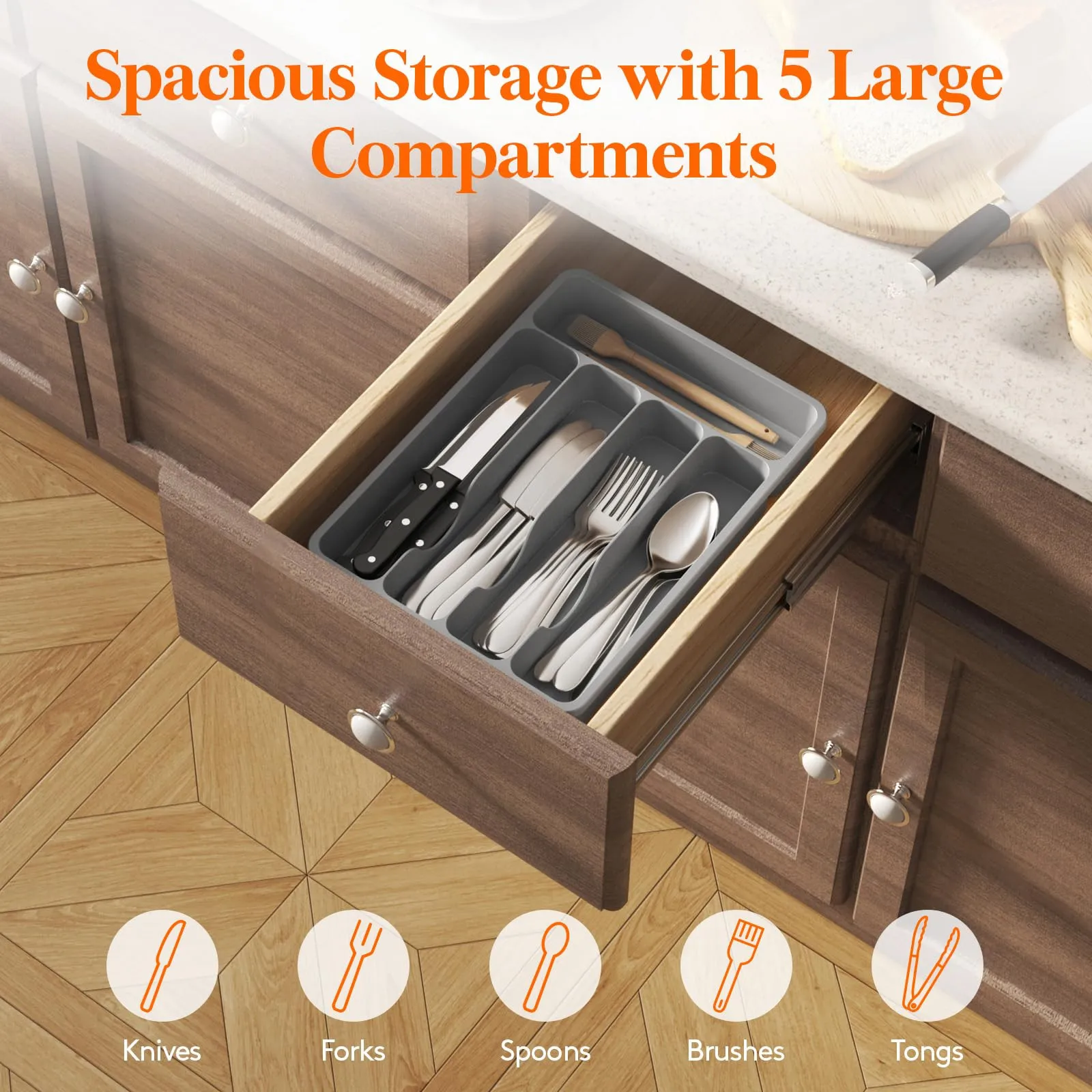 

Five Compartments Kitchen Drawer Type Organizer Tableware Organizer Knife Fork And Chopsticks Organizer Retractable Type