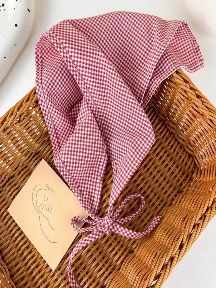 

Womens Gingham Check Bohemian Headband Scarf For Summer Vacation Hair Accessory