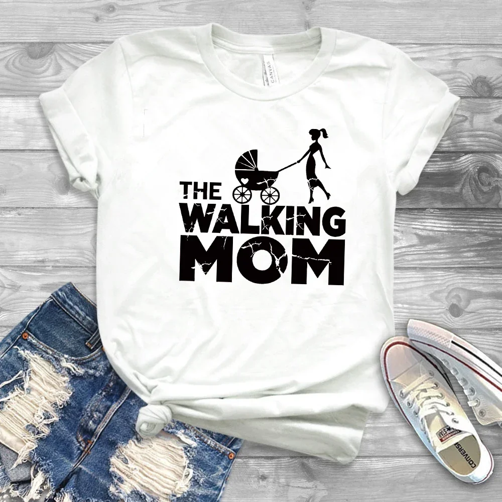 2024 Women Funny Mom Life Shirt The Walking Mom T-shirt Mom Shirt With Sayings Cool Mommy Tees y2k tops women t shirt Cotton