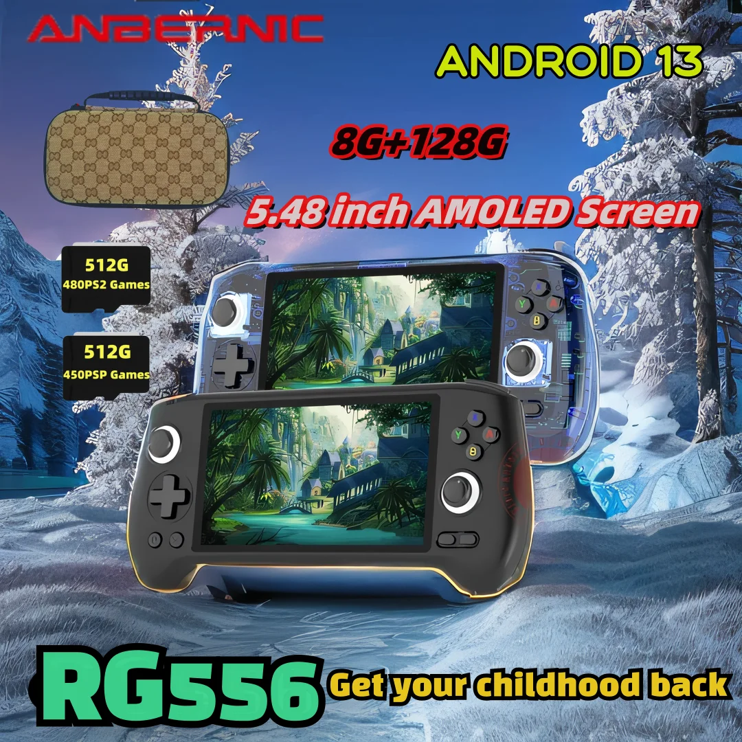 

ANBERNIC RG556 Retro Handheld Game Console Android 13 System 8G+128G 5.48 inch AMOLED Screen Video Player 512G PS2 PSP Games