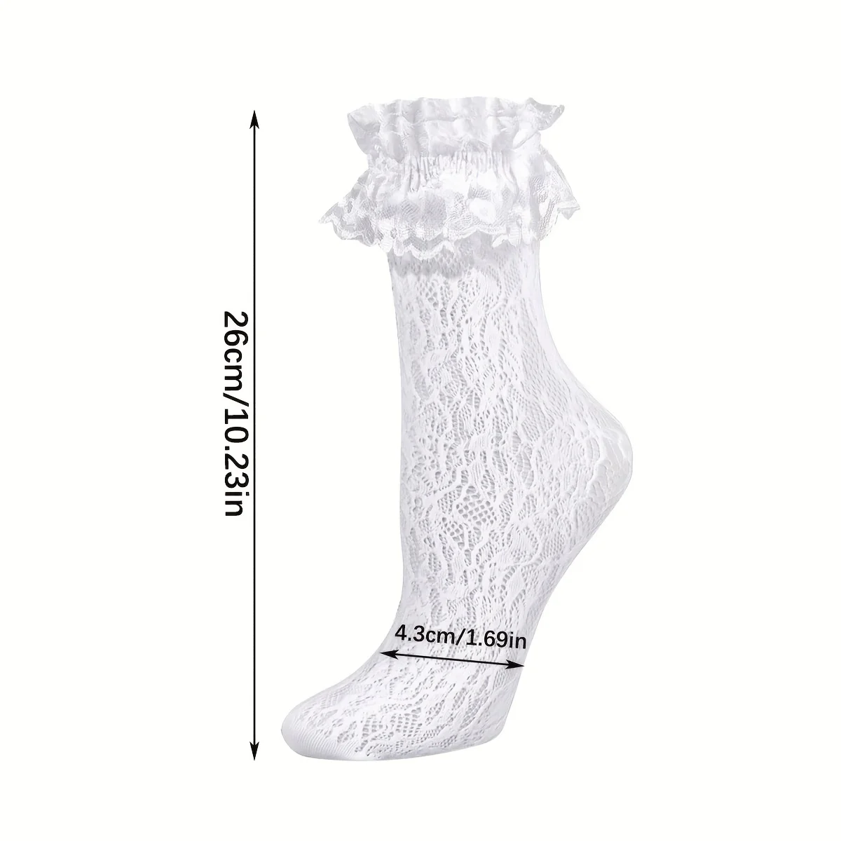 2er-Pack atmungsaktive Damen-Söckchen aus Polyester mit Rüschen und Spitze | Lässige Socken für Frühling/Sommer mit Schleifenakzenten in Weiß und Schwarz – Detail 4