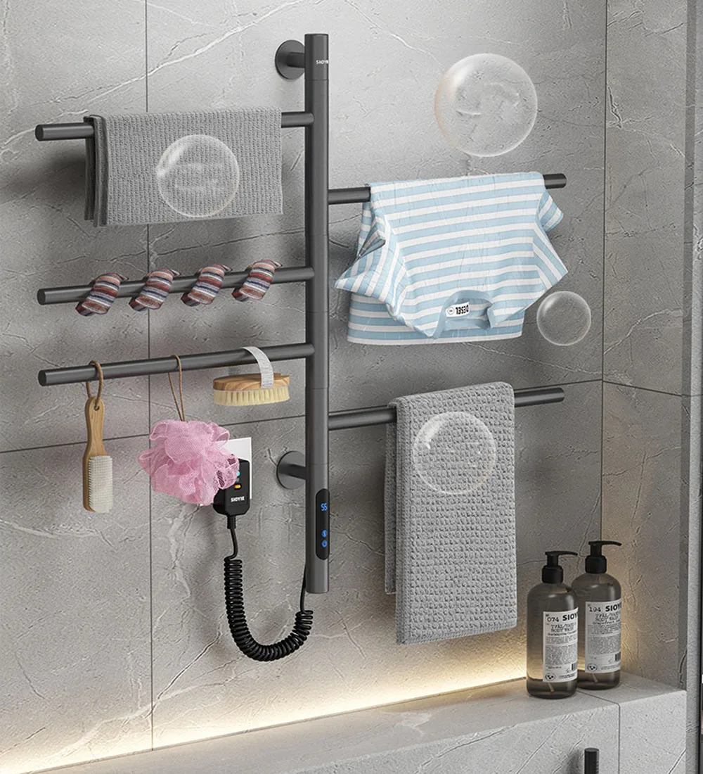 Smart Electric Towel Rack With thermostat Timer  Touch Display Electric Heating Towel Rack Warmer Dryer Bathroom Storage