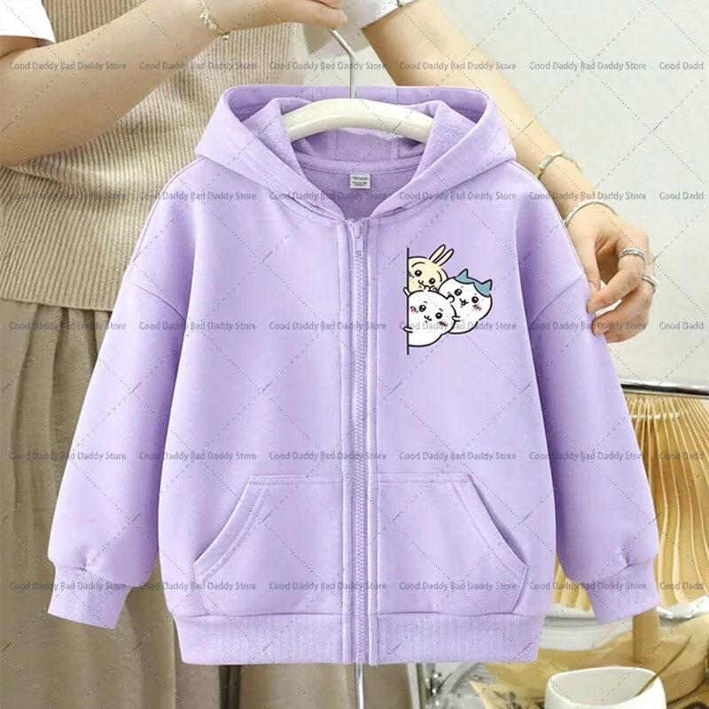 Kawaii Chiikawas Spring Autumn Jacket Kid Clothes Cartoon Printed Hooded Sweatshirt Boys Girls Fashion Clothing Cute Coat Gifts