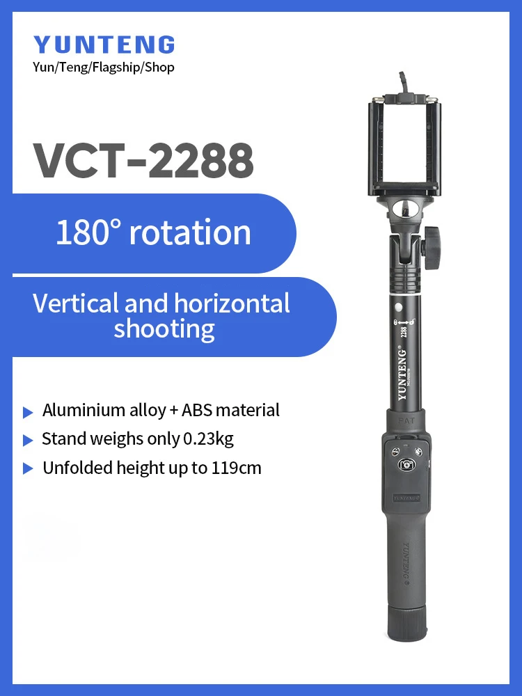 

YunTeng 2288 Bluetooth Selfie Stick Remote Control Photo Live Universal Selfie Artifact Handheld Telescopic Extension Bracket