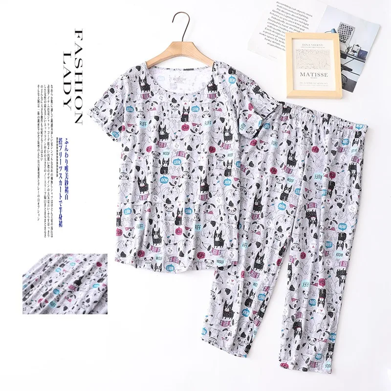 

Summer Pajama Sets for Women Plus Size Short Sleeve Lightweight 2 Piece Sleepwear Suit Cute Cartoon Homewear