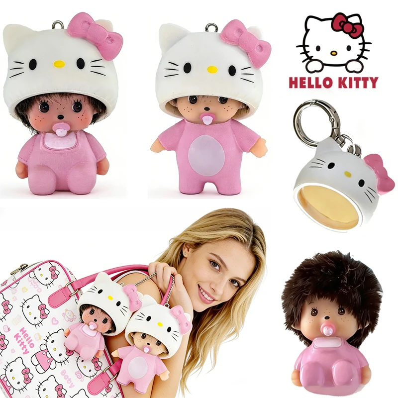 Nuevo llavero con colgante de los personajes de Sanrio Hello Kitty y Monchhichi, adorno de escritorio, hermoso recuerdo para regalos de boda y para fans.