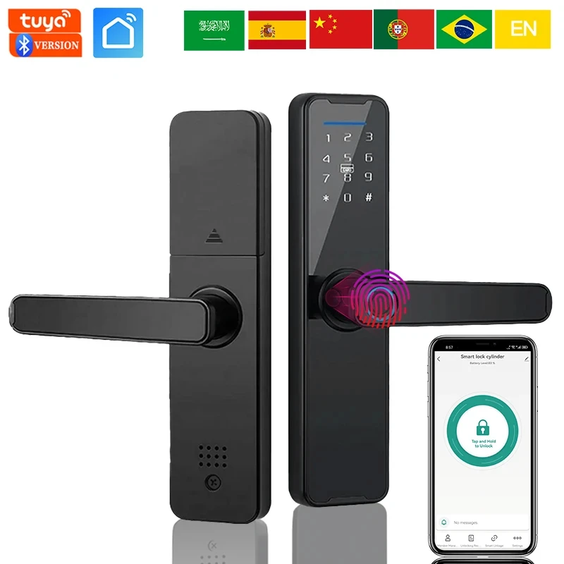 PHIPULO Tuya Smart Door Lock Digital Electronic Lock Fingerprint Biometric Lock Bluetooth Remote Unlock IC Card Keyless Unlock