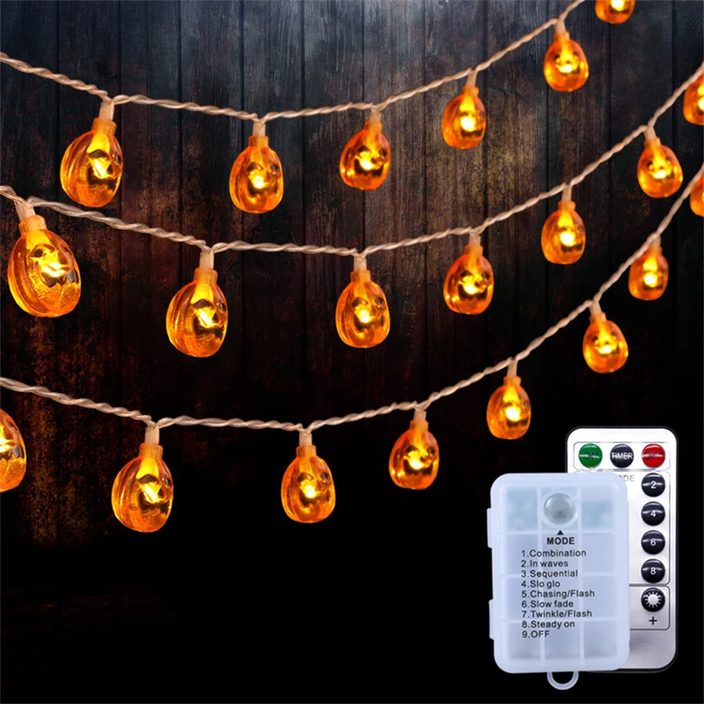 20/40Led Halloween LED String Light 8 Mode Pumpkin String Lights Horror Decoration with Remote for Indoor Outdoor Garden Party