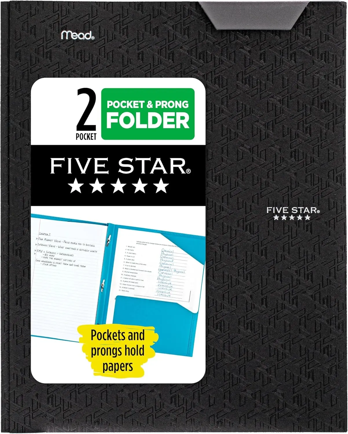 

2-Pocket Plastic Folder with Secure Tabs and Prong Fasteners, Holds 8-1/2" x 11" Paper, Black