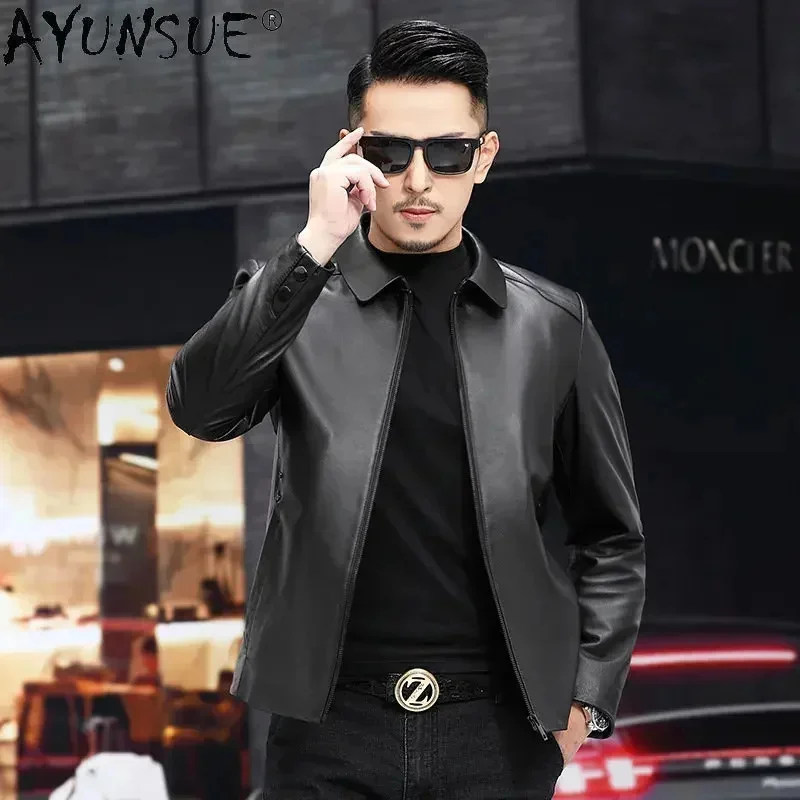 Spring Autumn New Pure Cowhide Genuine Leather Jacket Men Laple Collar Zipper Business Jackets for Man Clothing Abrigos FCY4771