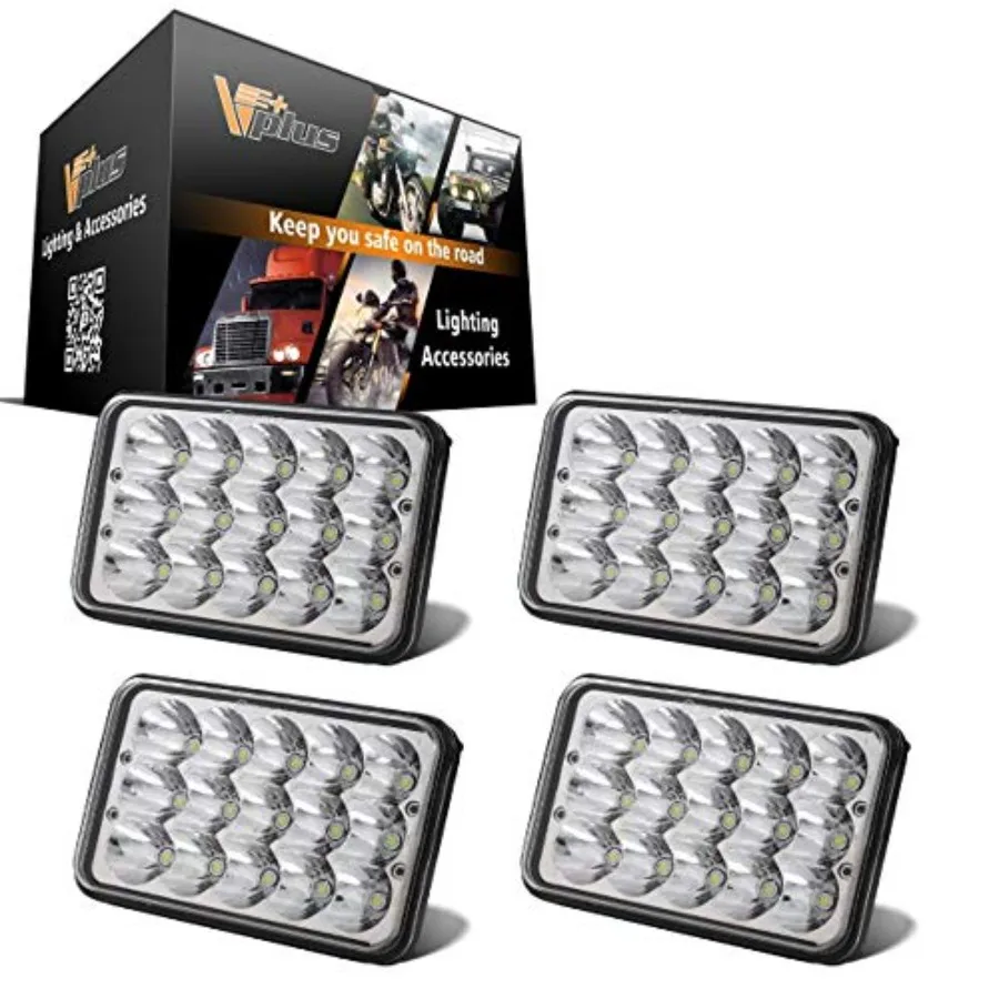 

4PCS 4x6 LED Headlights Sealed Beam 6x4 H4651 H4666 H4656 Compatible with Kenworth KW 900/Peterbilt 379/Truck/K10 K20 Van RV Ca