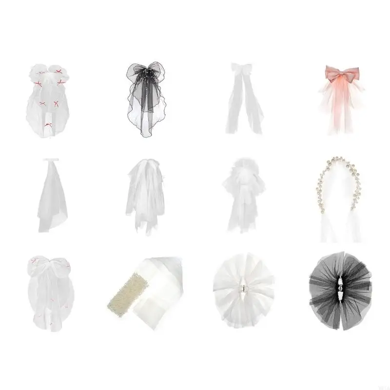 W0ya Bridal Veil Bride Pearls Tulle Bowknot Bachelorette Fiesta Hen Fiesta gallina Vete Veil Fiesta cabeza