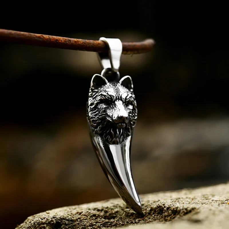 Beier 316L Stainless Steel 2022 Viking Wolf Tooth Head Necklace Men's Pendant Vintage Wolf Domineering  High Quality Jewelry