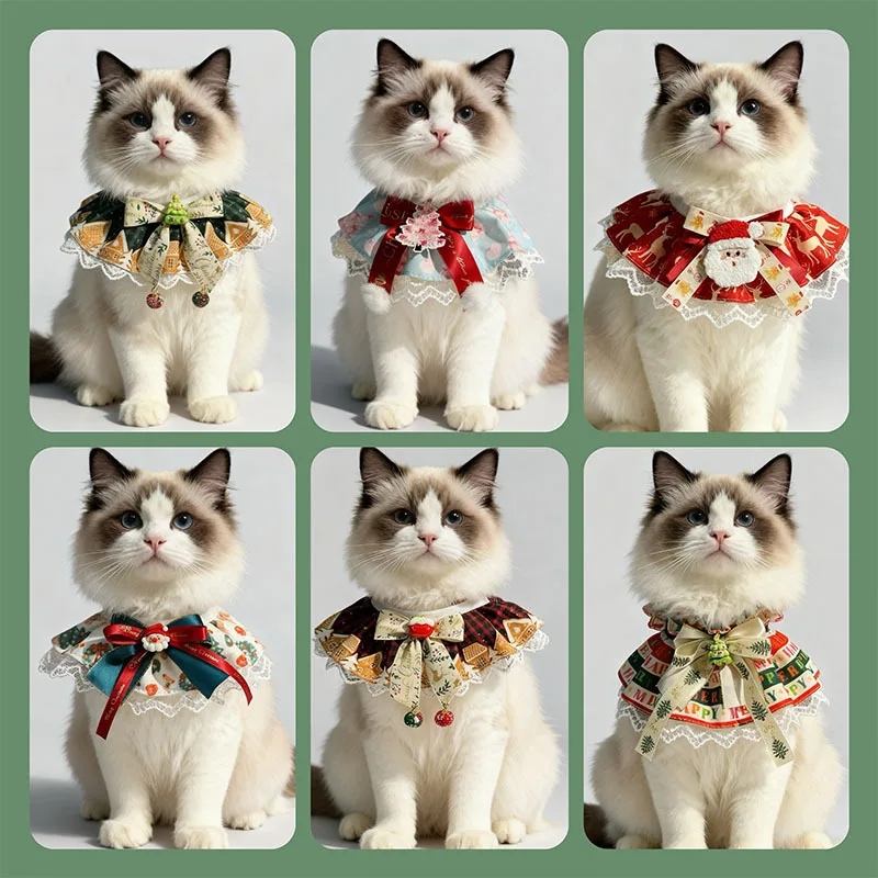 Cut Weihnachten Spitze Speichel Handtuch Mit Haustier Kragen Schal Plaid Bogen Anhänger Für Hund Katze Kragen Halskette Pflege Zubehör Kawaii