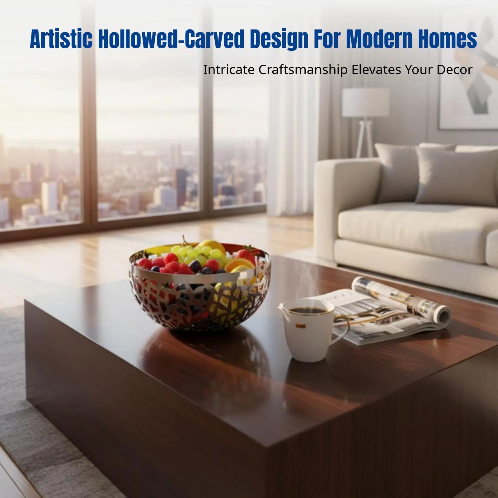 Cesta para Frutas de Acero Inoxidable 304, Bandeja Decorativa Hueca, Diseño Moderno y Minimalista, Centro de Mesa Decorativo para el Hogar, Regalo de Inauguración