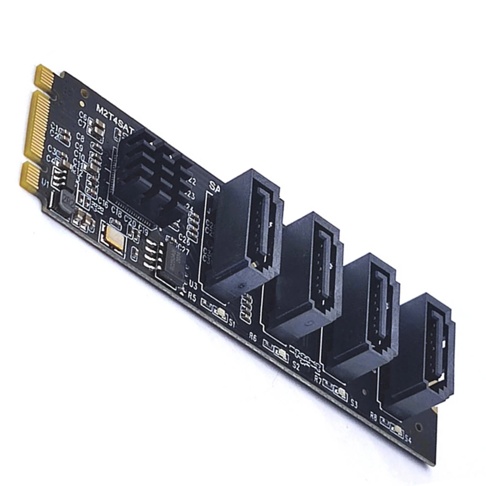 M.2 NVME To 4 Port SATA3.0 Adapter Card PCI-E To SATA3.0 Expansion To Hard Disk Riser Card Drive-Free