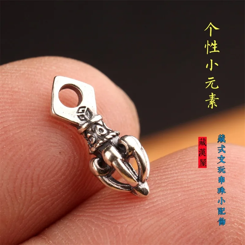 

Tibetan Solid Silver Dorje Clip Side Hanging Mala Accessory for Vajra Star Moon Bodhi Unisex Handmade Daily Wear Jewelry Gift
