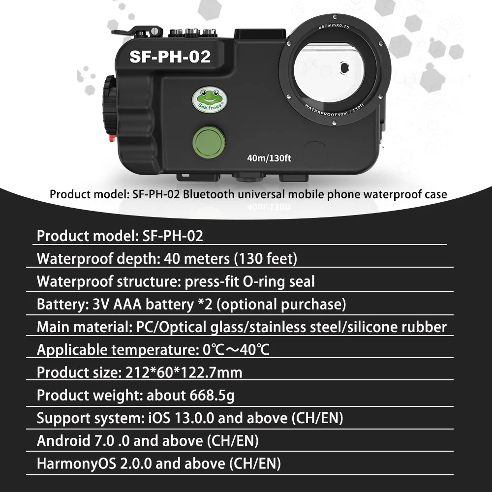 Seafrogs 40Meter Bluetooth Waterproof Phone Case With Dome Port No Application For Iphone 11/12/13/14 Series DivingCase