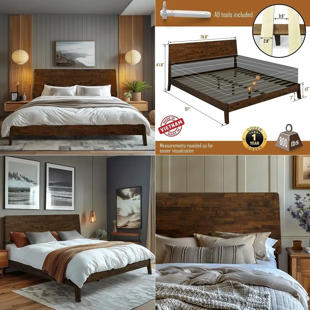 

Serenity King Size Bed Frame, King Bed Frame with Headboard 800 lbs Capacity Natural Wood Bed All Mattress Support amp No Box S