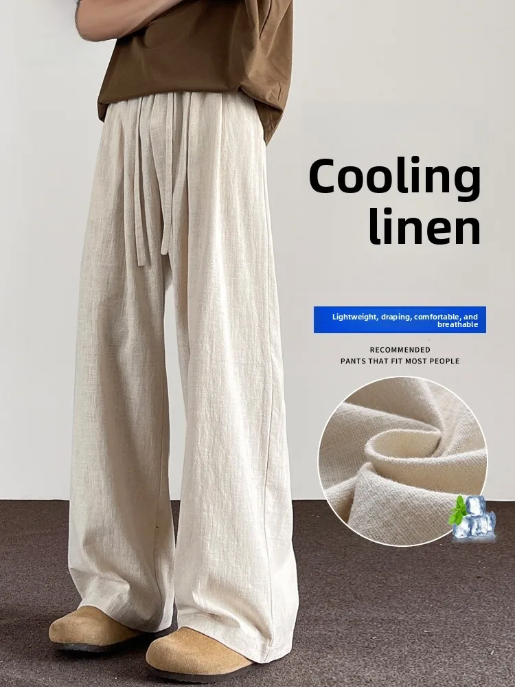 

Cool Sensation Thin Cotton Linen Men's Summer Casual Pants Loose Straight Loose Knife Pure Cotton Casual Trousers