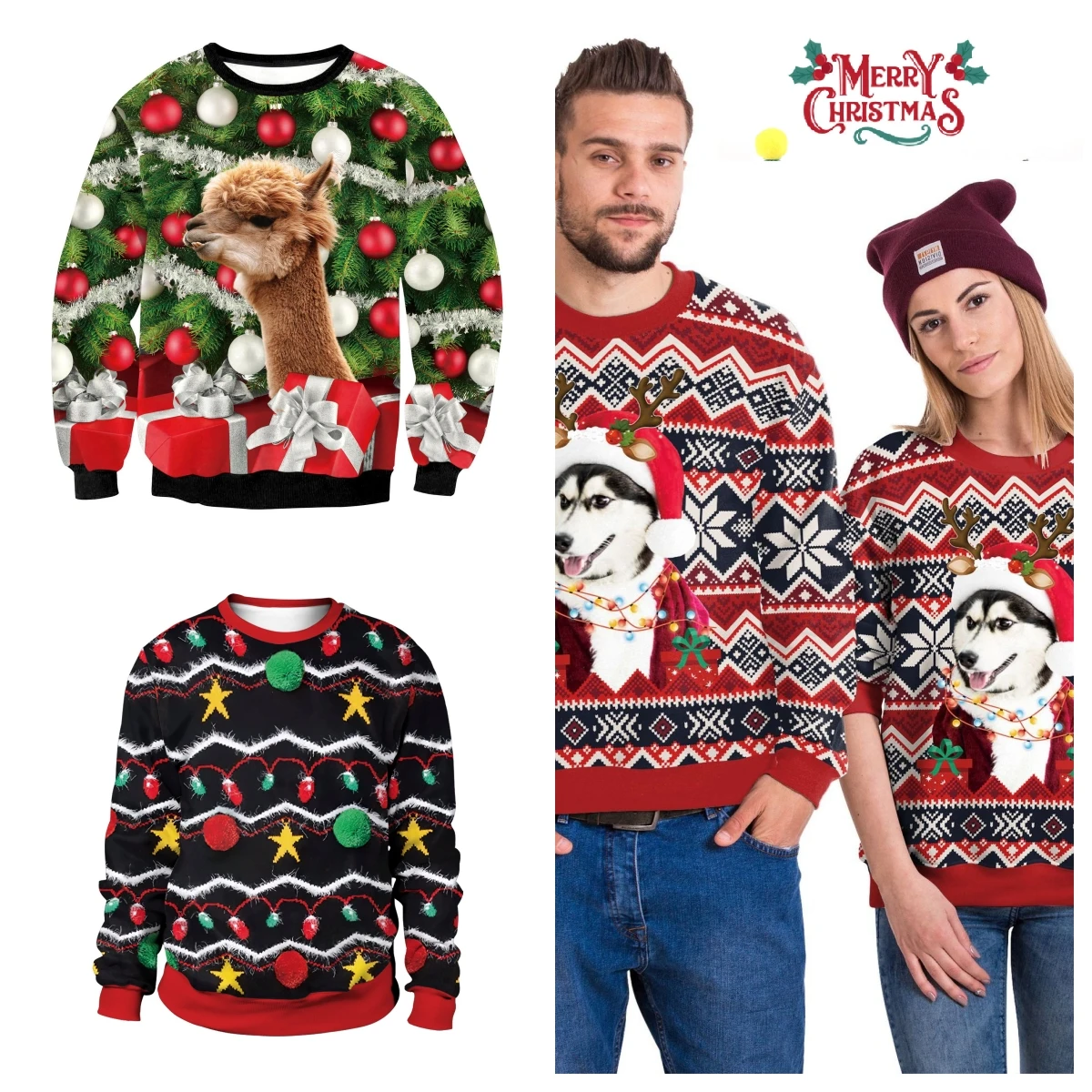 

2023 New Product Christmas Cosplay Clothing Sweatshirt Christmas Bell Deer Head Print Round Neck Christmas Couple Sweatshirt