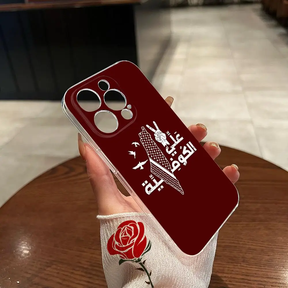 EmbroidereS-PalestinES Phone Case Transparent for iphone 15 14Pro 11 12 14 Pro Max Mini 6 6s 7 8 Plus X XR XS SE2020 Cover