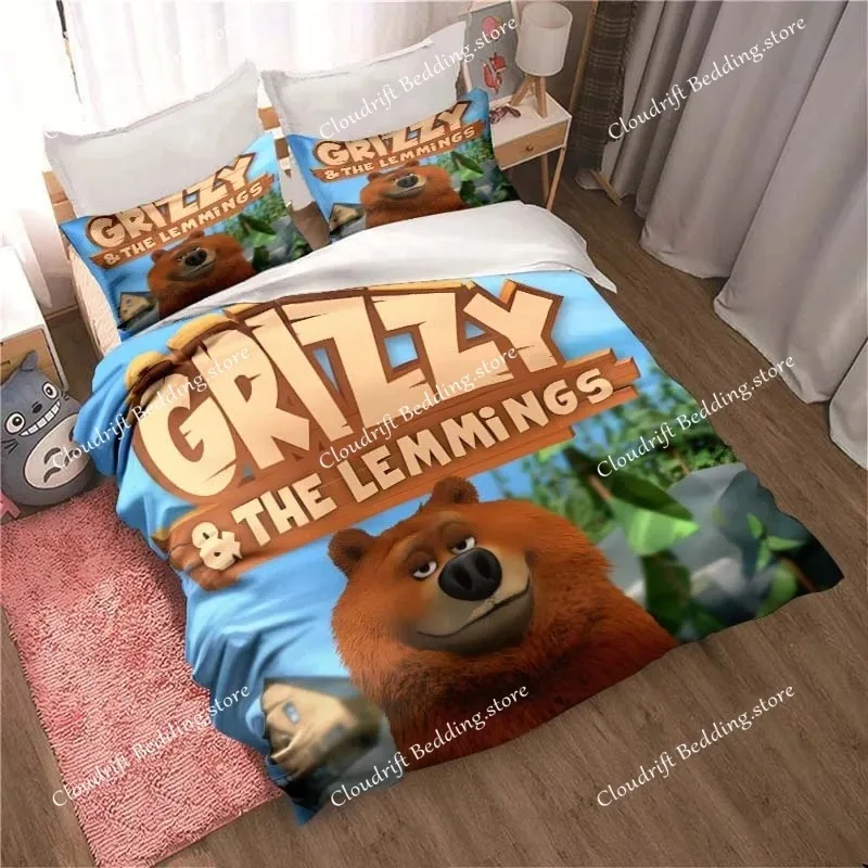 

Grizzy And The Lemmings Bedding Set Adult Children's Bedroom Soft Duvet Single Double King Bed Cartoon Quilt Cover Set