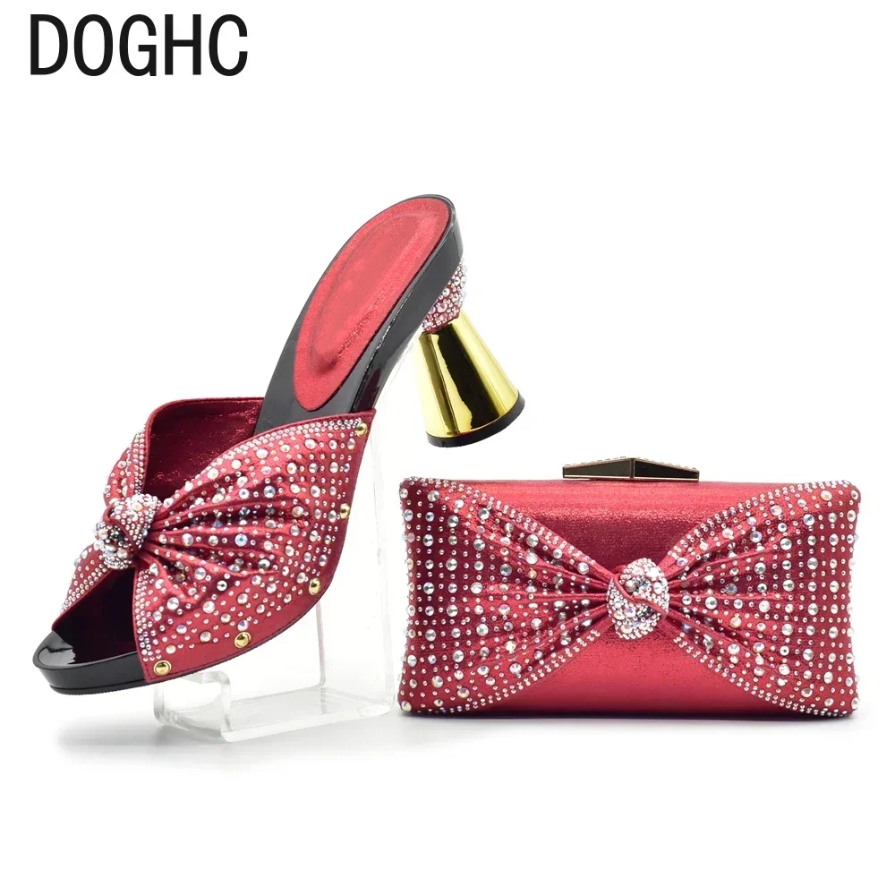 Luxury Italian Shoes and Bags Matching Set Rhinestone Nigerian Women Wedding Shoes and Bag Set  Women Shoes Super Big Size 43