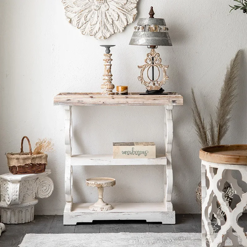 American solid wood small Xuanguantai dessert shop decoration retro homestay floor flower stand