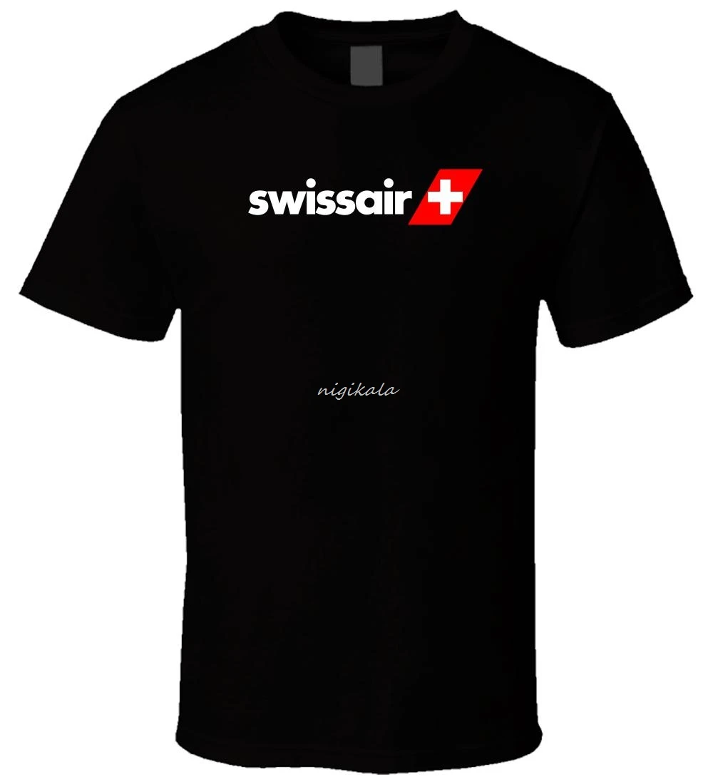 Swiss Air Airline 9 Black T-shirt For Men Short Sleeve Fashion Quality Printing Casual 100% Cotton Oversize Hip Hop Tee Shirts