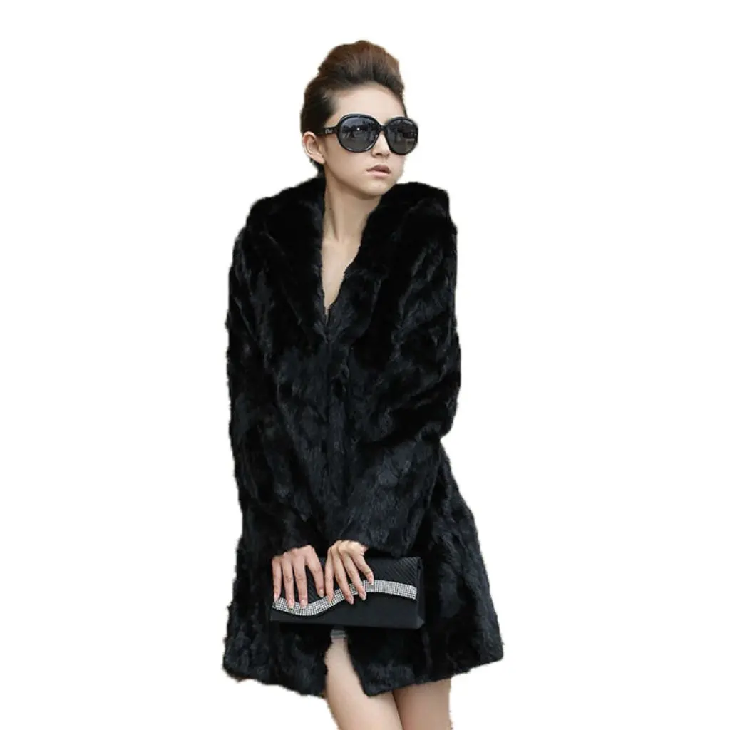 

New Women's Mid-Length Hooded Imitation Mink Velvet Jacket Korean Style Slim Fit Fur Coat Haining