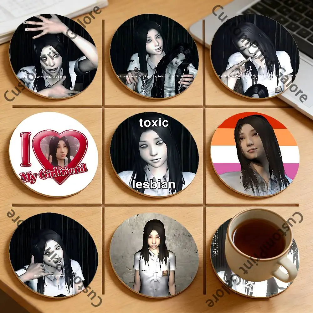 

D-DreadOut Linda Meilinda Natural Pine Wood Round Coasters Non-Slip Heat-Resistant Cup Mats for Coffee Drinks