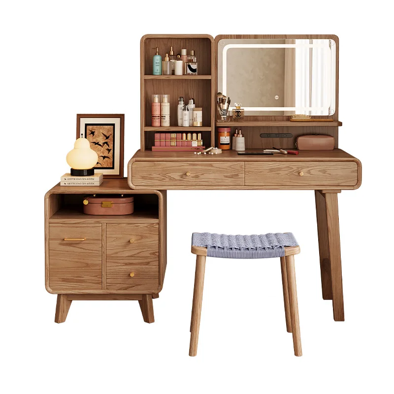 

Solid wood retractable dresser, storage cabinet, lamp dressing table, modern simple log wind chest, integrated Internet celebri