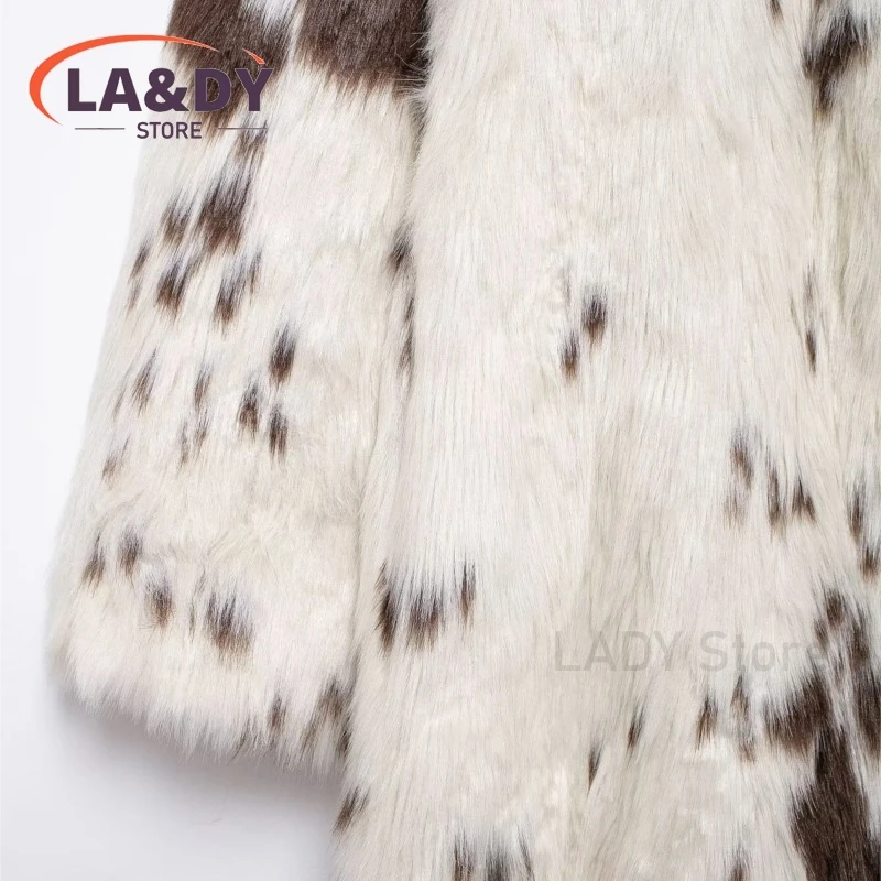 Faux Fur Coat Women 2024 Winter Fashion Simple Loose Animal Printing Female Casual Long Sleeve Warm Outerwears Tops