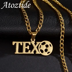 Atoztide Personalized Custom Name Necklace Football Sports Stainless Steel for Women Men Fashion Pendant Birthday Jewelry Gift