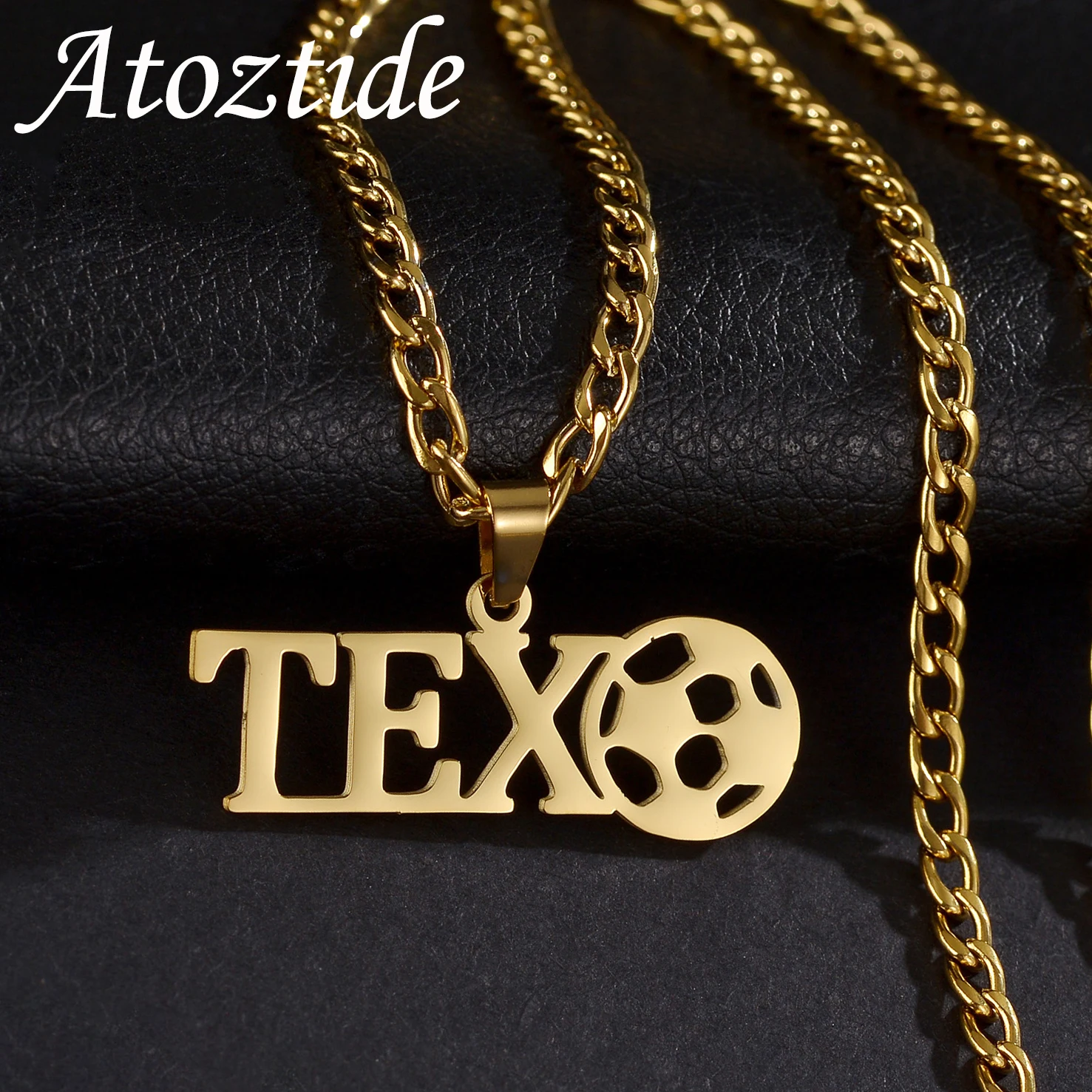 Atoztide Personalized Custom Name Necklace Football Sports Stainless Steel for Women Men Fashion Pendant Birthday Jewelry Gift