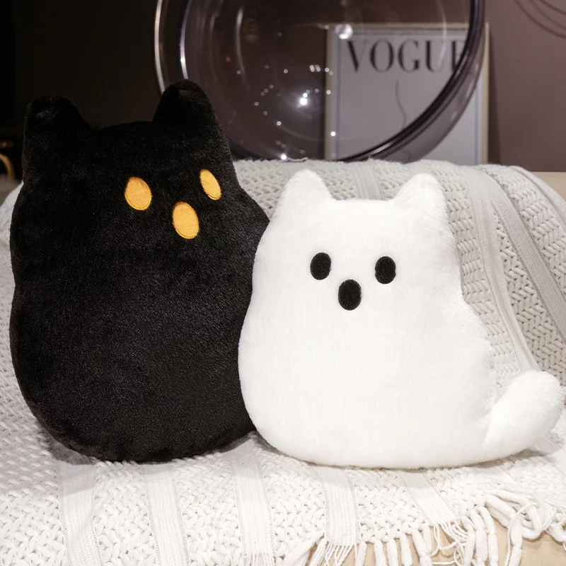 หมอนแมวฮาโลวีน ตุ๊กตาขนนุ่ม แสดงอารมณ์แปลกประหลาด สีดำขาว น่ารัก นุ่มนิ่ม ของเล่นน่ารัก ของขวัญเด็ก หมอนอิง