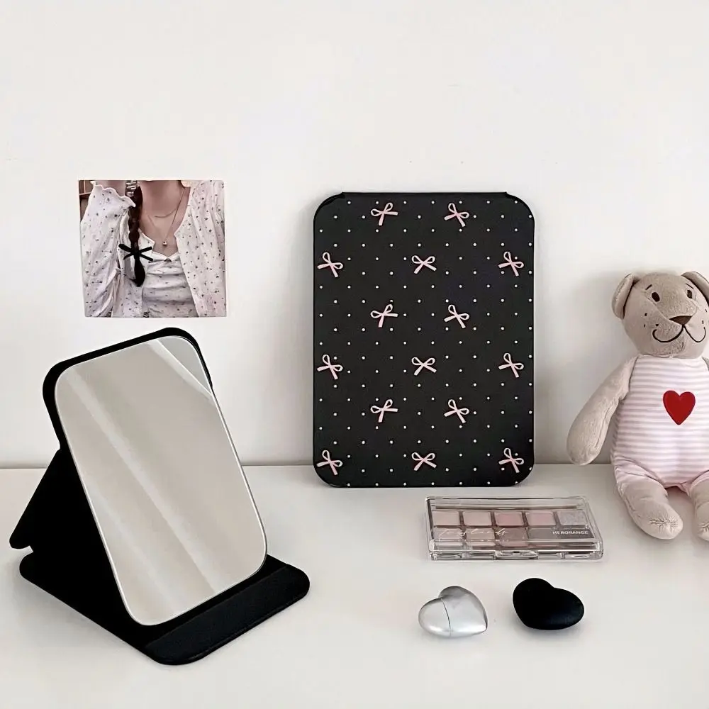 Pu Leather Desktop Stand Mirror Compact Cosmetic Mirror Folding Fold Makeup Mirror Delicate Easy To Carry Vanity Mirror