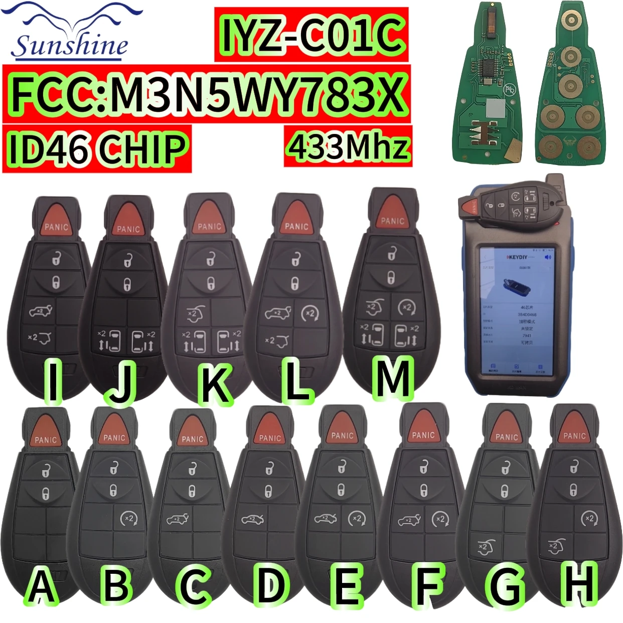

2pieces ID46 CHIP 433MHz Car Remote Key/PCB 1YZ-C01C M3N5WY783X For Jeep Grand Cherokee Dodge Caravan Chrysler Town Country 300