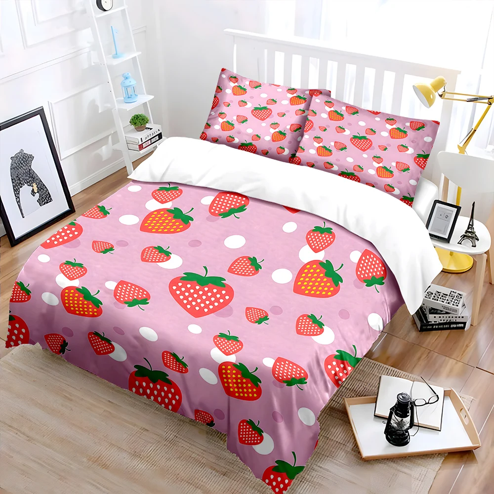 Strawberry pink pattern background Duvet Cover Set Digital Print Colorful Polyester Bedding with Zipper Closur for kids gifts