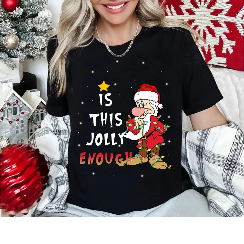 

Рождественские огни Disney Grumpy Dwarf Is This Jolly Enough Рубашка Белоснежка и семь гномов Рождественская группа Женская мужская футболка
