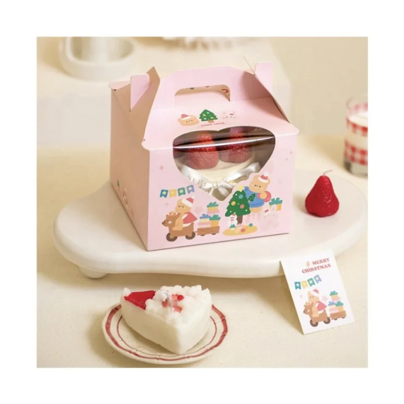 Customized productSim-party Cute Square Tiramisu Mousse Pink Handle 4 5 Inch Cake Boxes With Window Luxury Cake Packaging