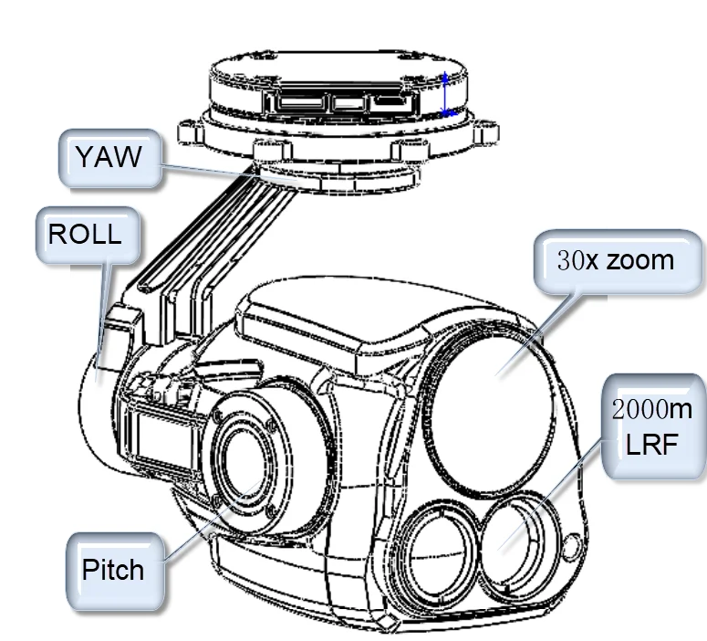 LHT30S90-20 LRF camera 2000m Laser Distance Measuring  with 30x optical zoom  3-Axis network control gimbal camera